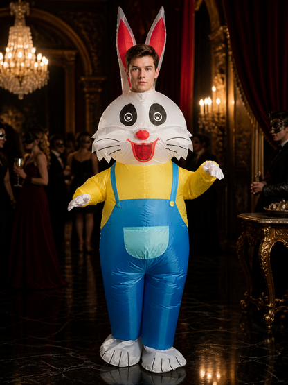 Easter Inflatable Rabbit Costume Jumpsuit with Long Ears and Blue Pocket Costumes detail