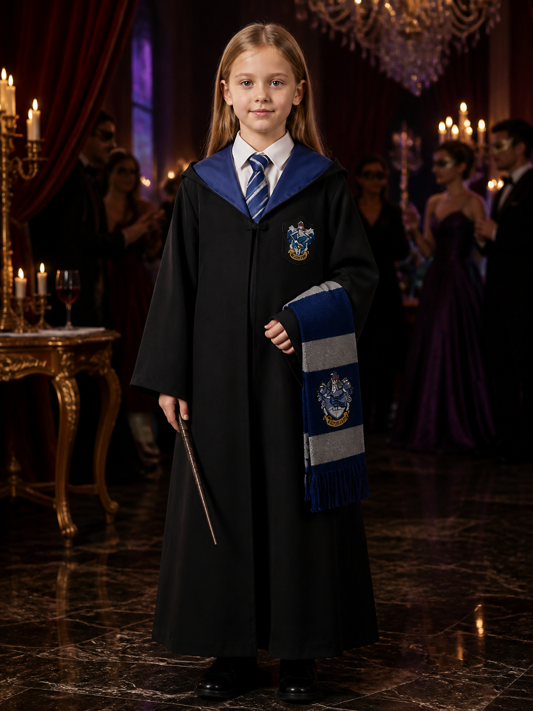 Academy Wizard Robe Costume Set, Hooded Long Robe With Tie And Scarf Costumes detail