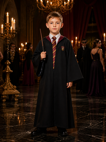 Wizard Robe Costume Set with Magic Wand, Black Academic-Style Cloak Costume Capes detail