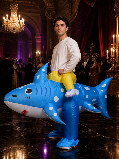 Inflatable Shark Bodysuit Costume with White Dots for Halloween Fun Costumes detail