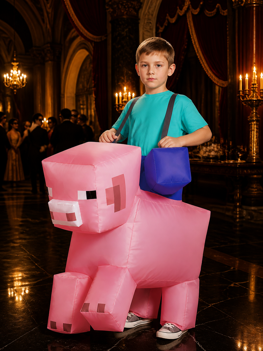 Kids' Pink Blocky Pig Jumpsuit Costume, Pixelated Halloween Outfit Costumes detail