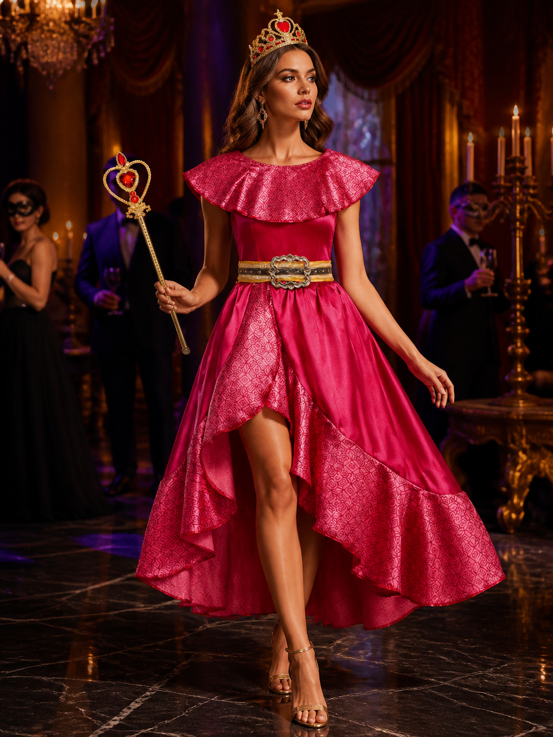 Girls Princess Costume Set, Bright Pink Dress with Crown and Magic Wand
