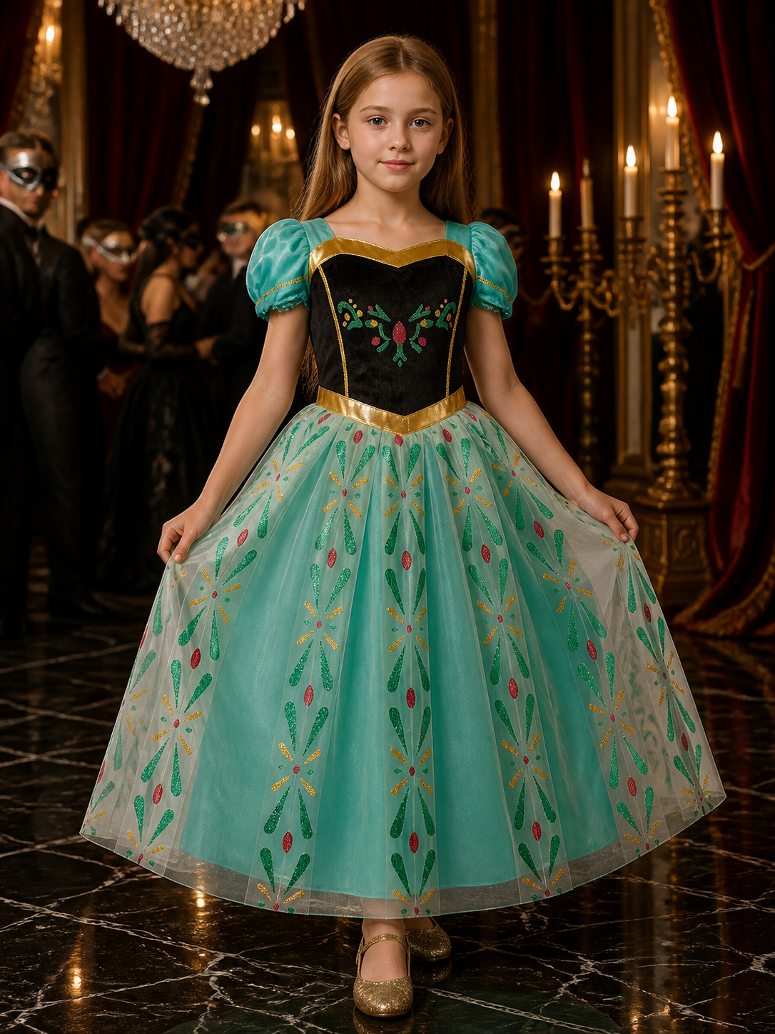 Kids Princess Costume Dress, Puff Sleeve Long Halloween Cosplay Outfit Costume Dresses detail