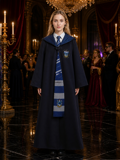 Wizard Robe Costume Set with House Crest, Striped Scarf and Tie for Halloween Costumes detail