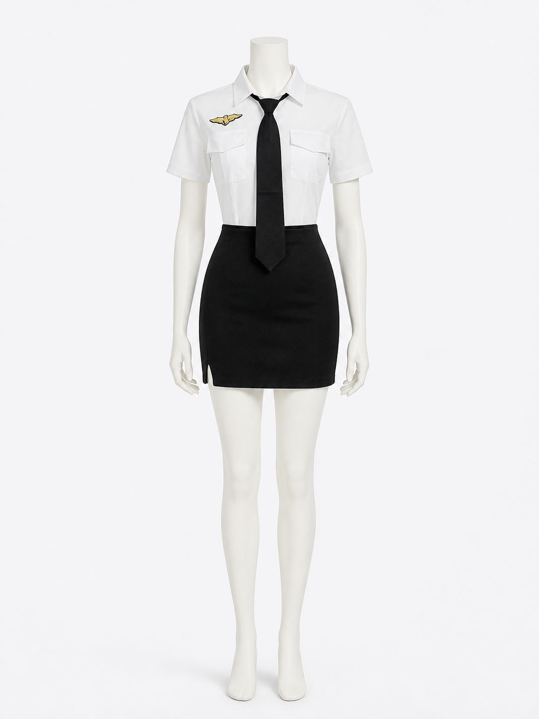 Women's Police Role Play Costume Set - White Short Sleeve Top, Black Tie & High Costumes detail
