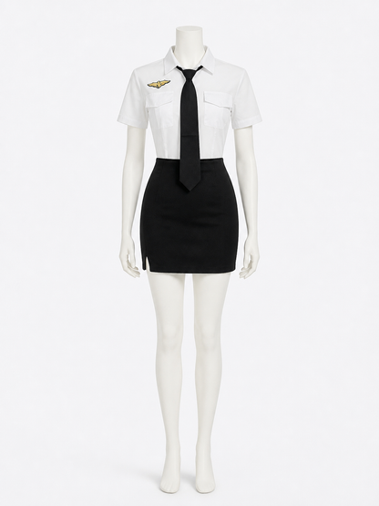 Women's Police Role Play Costume Set - White Short Sleeve Top, Black Tie & High Costumes detail