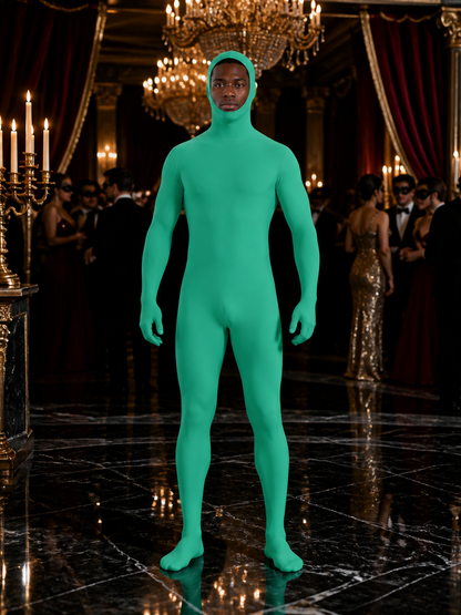 Kids Fluorescent Green Zentai Jumpsuit Costume, Hooded Full-Body Halloween Costumes detail