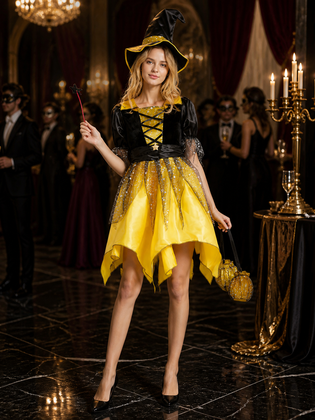 Black and Yellow Witch Costume with Accessories Costume Accessories detail