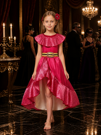 Kids Princess Elena Costume Dress Set with Ruffle Collar and Flower Hair Clips Costume Dresses detail
