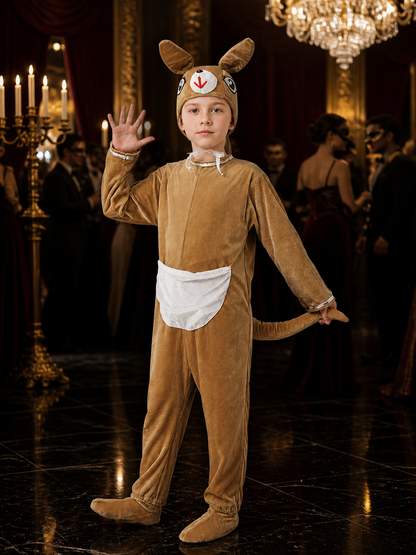 Kids Kangaroo Animal Onesie Costume, Brown and White with Hood, Tail, and Footed Costumes detail