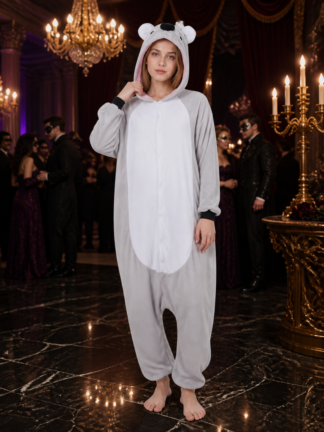 Koala Animal Hooded Jumpsuit Costume, Long-Sleeve One-Piece Outfit Costumes detail