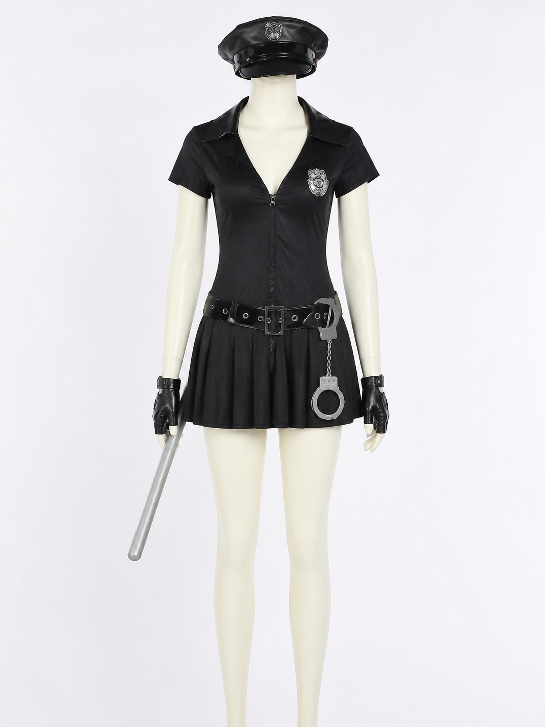 Women's Black Police Costume Dress, Halloween Cosplay Uniform Outfit Costume Dresses detail