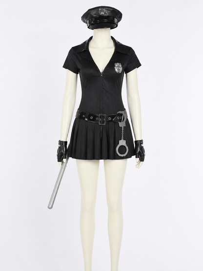 Women's Black Police Costume Dress, Halloween Cosplay Uniform Outfit Costume Dresses detail