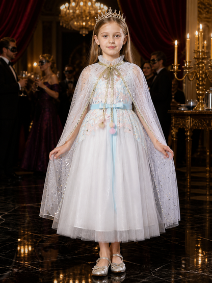 Girls Fairy Tale Princess Costume Dress with Tulle Overlay and Shimmer Dots Costume Dresses detail