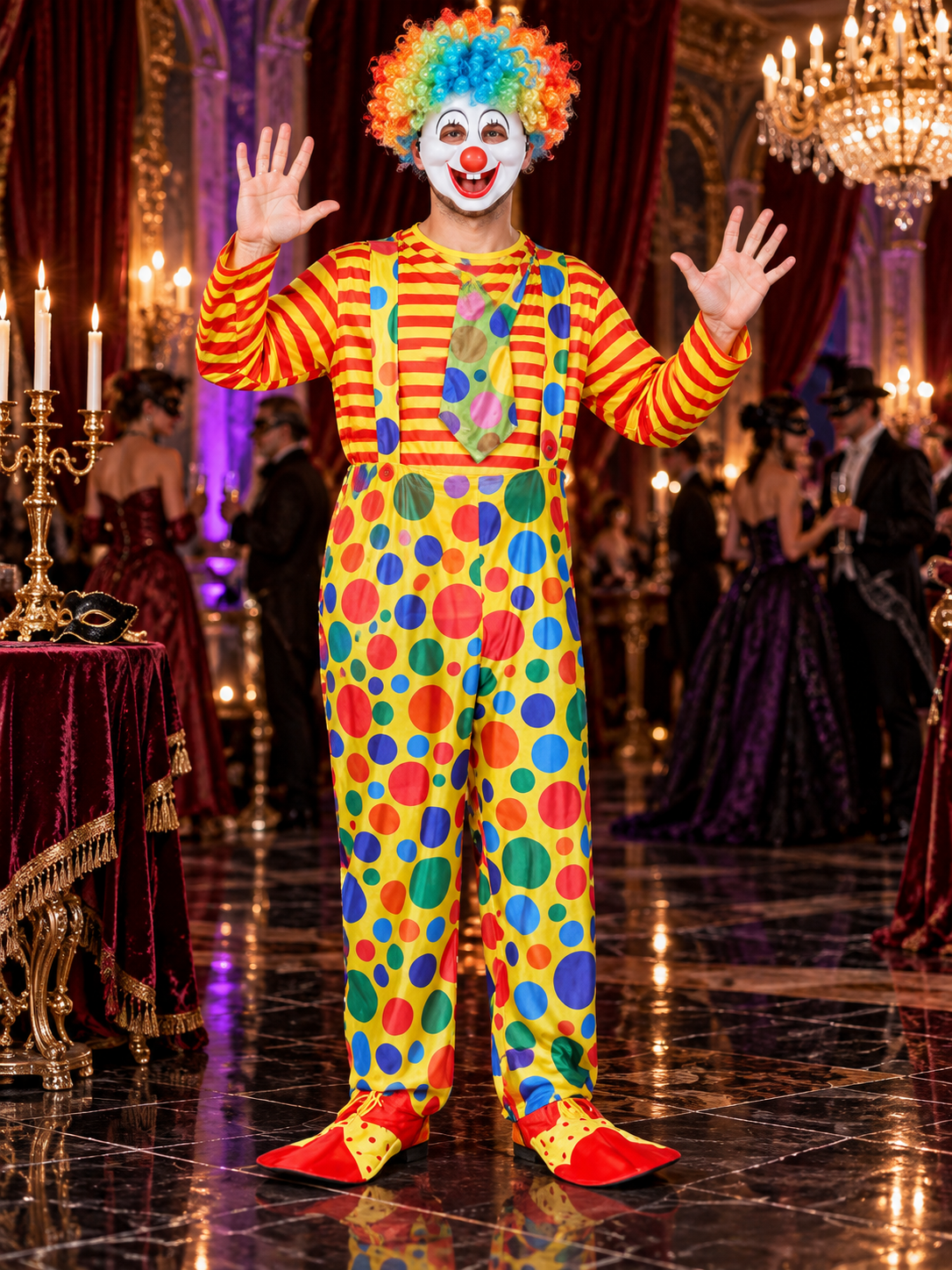 Adult Clown Costume Made of Polyester with Wig and Mask