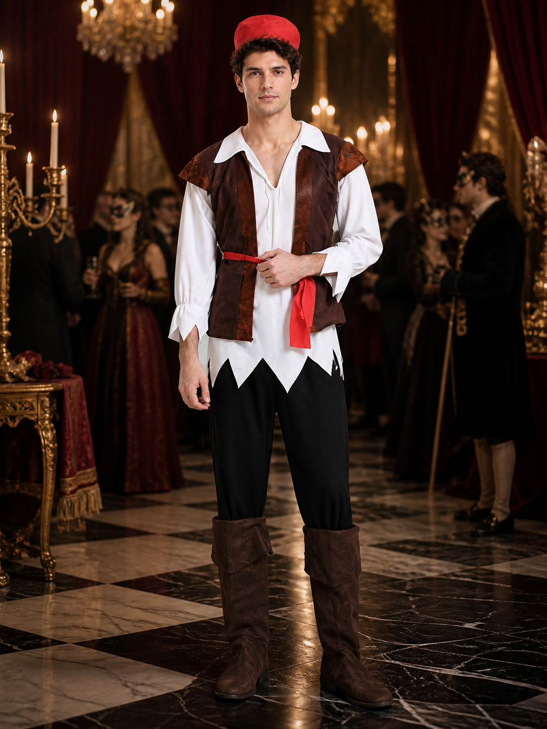 Adult Pirate Costume Set, Halloween Cosplay Outfit with Shirt, Pants, Boots, Hat Costume Headwear detail