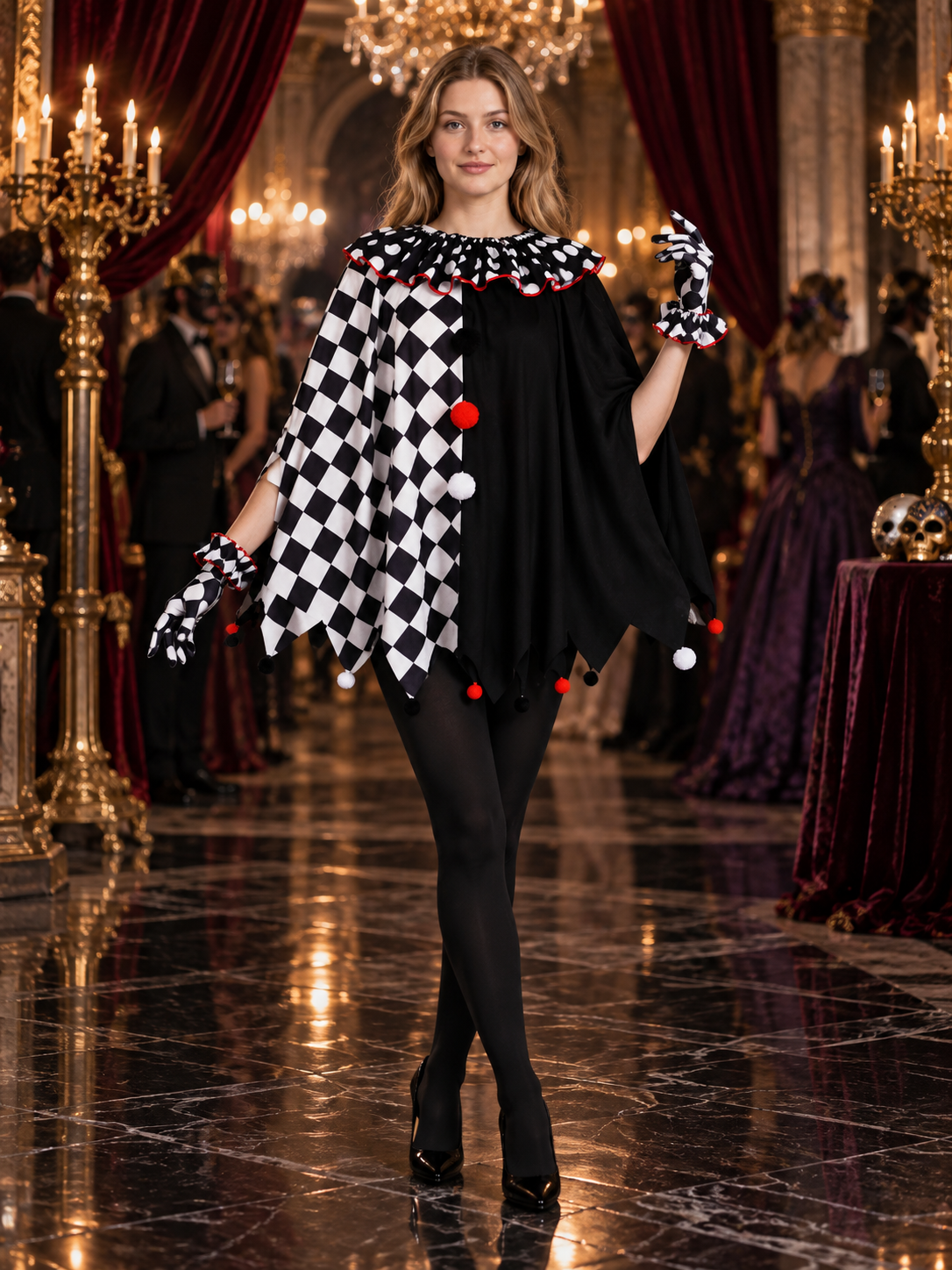 Plaid Clown Costume Carnival Cape-Cloak