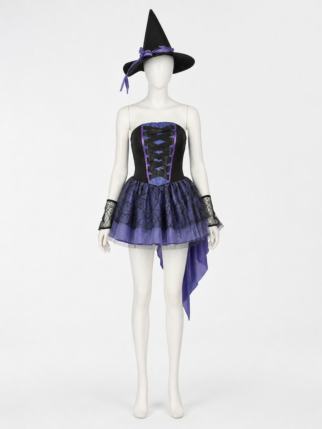 Women's Sexy Witch Costume Set with Hat and Lace Gloves, Black and Purple Costume Headwear detail