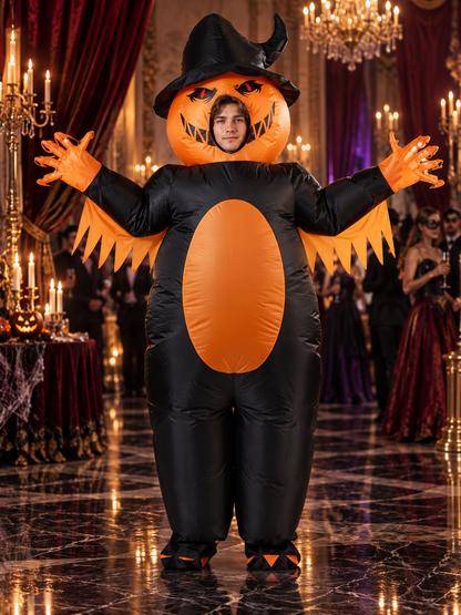 Inflatable Halloween Costume Orange with Pumpkin Head