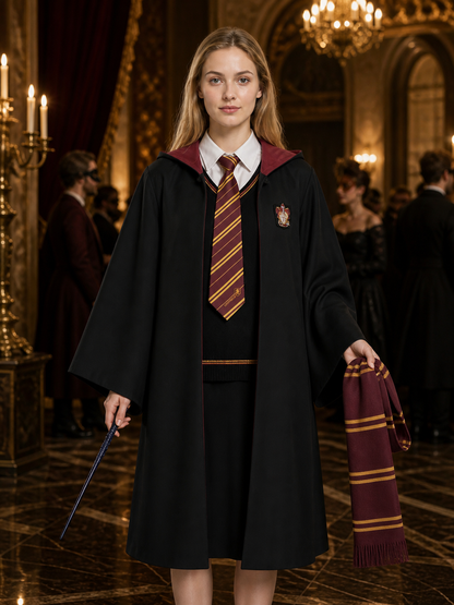 Children's Academic Wizard Robe Costume Set With Striped Tie, Scarf & Wand Costume Accessories detail