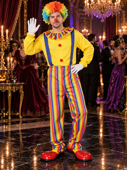 Adult Clown Costume, Jumpsuit with Ruffle and Suspenders