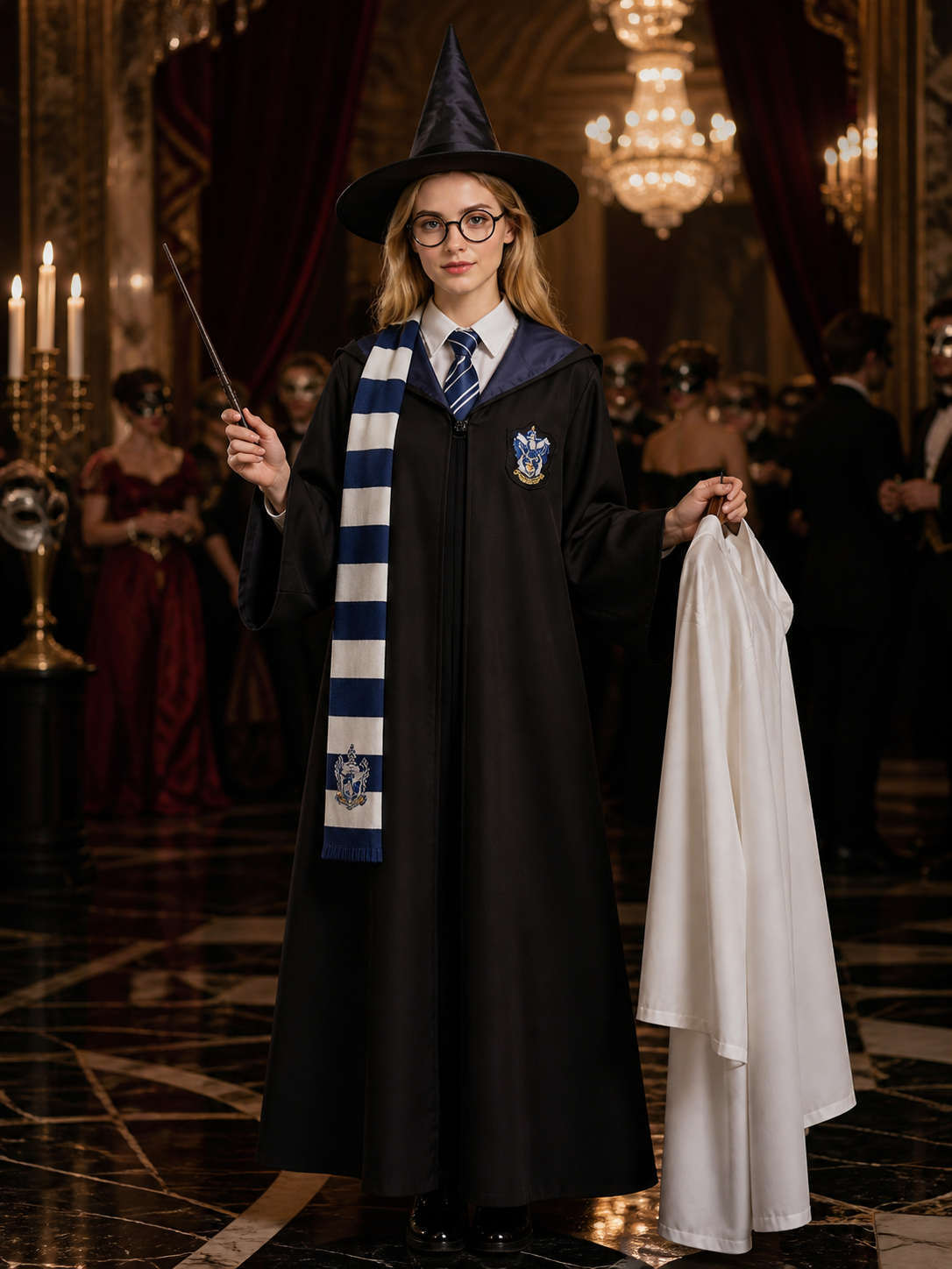 Ravenclaw Wizard Robe Costume Set with Hat, Scarf, Tie and Wand