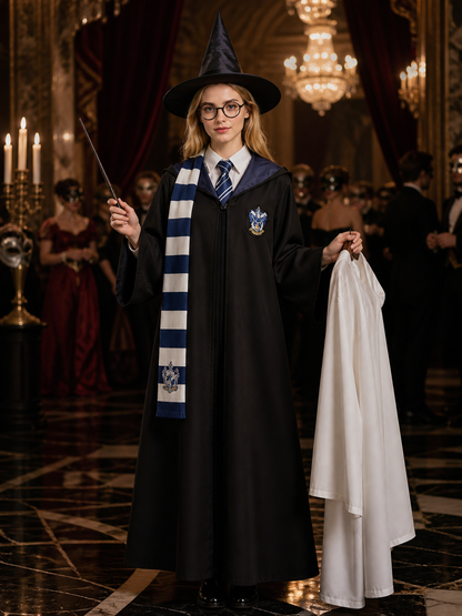 Ravenclaw Wizard Robe Costume Set with Hat, Scarf, Tie and Wand
