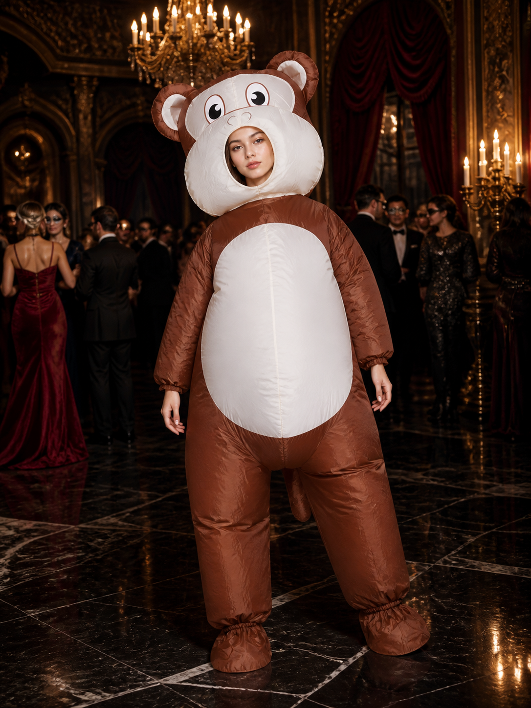 Customizable Inflatable Monkey Animal Onesie, Brown White Halloween Party Costumes detail