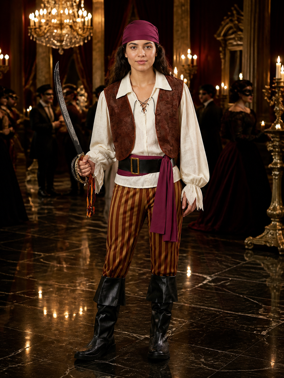 6-Piece Retro Pirate Costume for Halloween and Cosplay Costumes detail