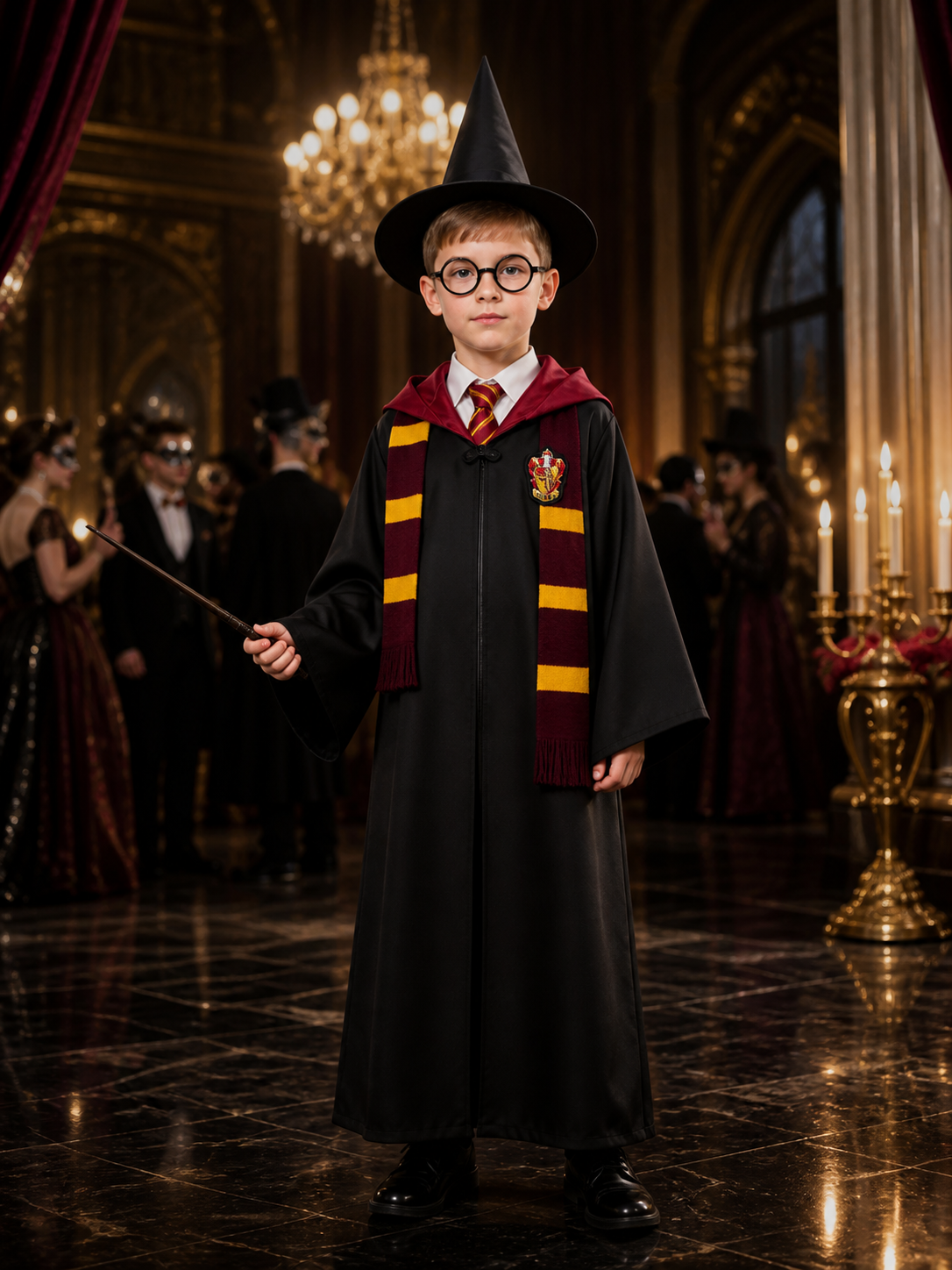 Wizard Robe Costume Set With Hooded Cloak, Hat, Glasses, Tie, Scarf And Wand Costume Capes detail