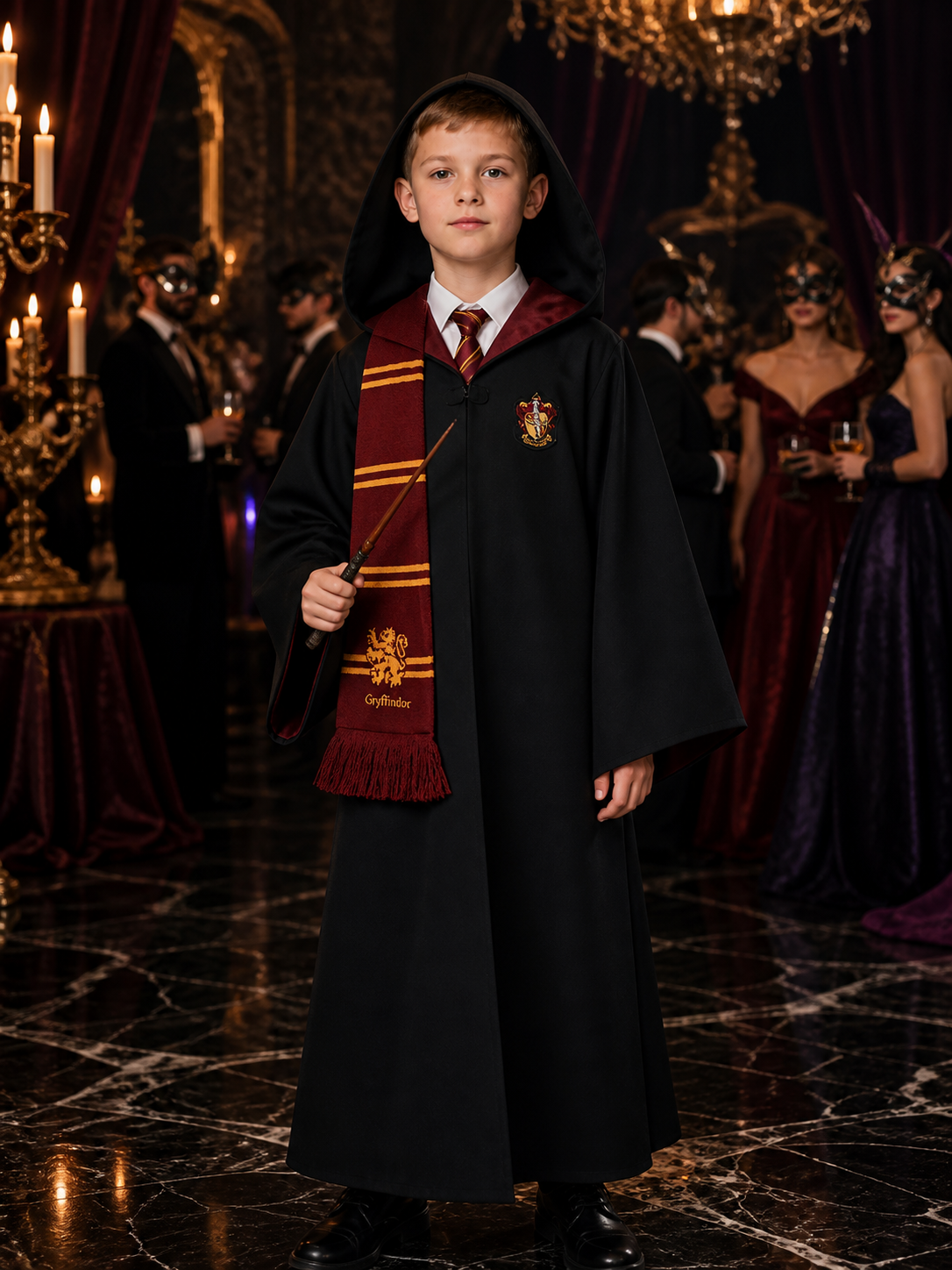 Hooded Wizard Robe Costume Set With Scarf, Tie And Wand Costume Accessories detail