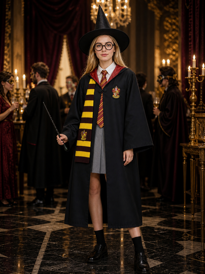 Wizard Costume Set, 8-Piece Robe Outfit with Hat, Scarf, Glasses, Wand and Tie Costume Headwear detail