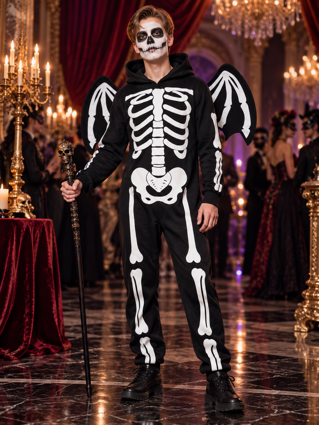 Kids' Skeleton Carnival Costume with Hood and Wings
