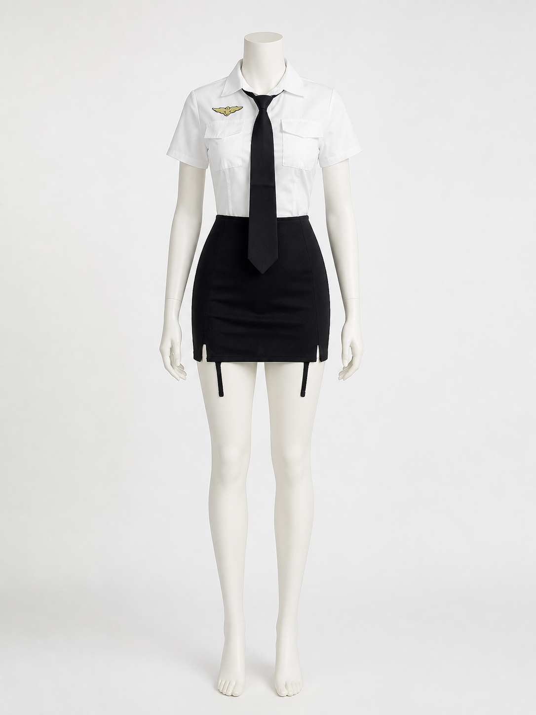 Women's Police Officer Costume Set, White Shirt Black Skirt with Tie Costumes detail