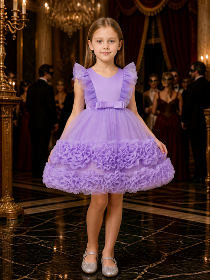 Girls' Light Purple Princess Party Dress with Layered Organza Skirt, Ruffle Costume Dresses detail