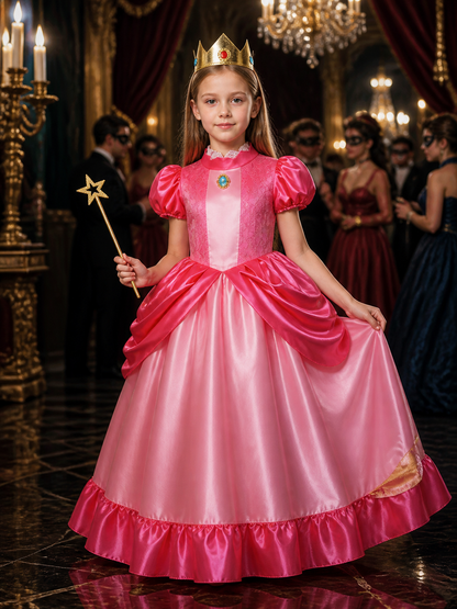 Girls Pink Princess Ball Gown with Crown and Wand, Ruffle Lace Halloween Costume Costume Dresses detail