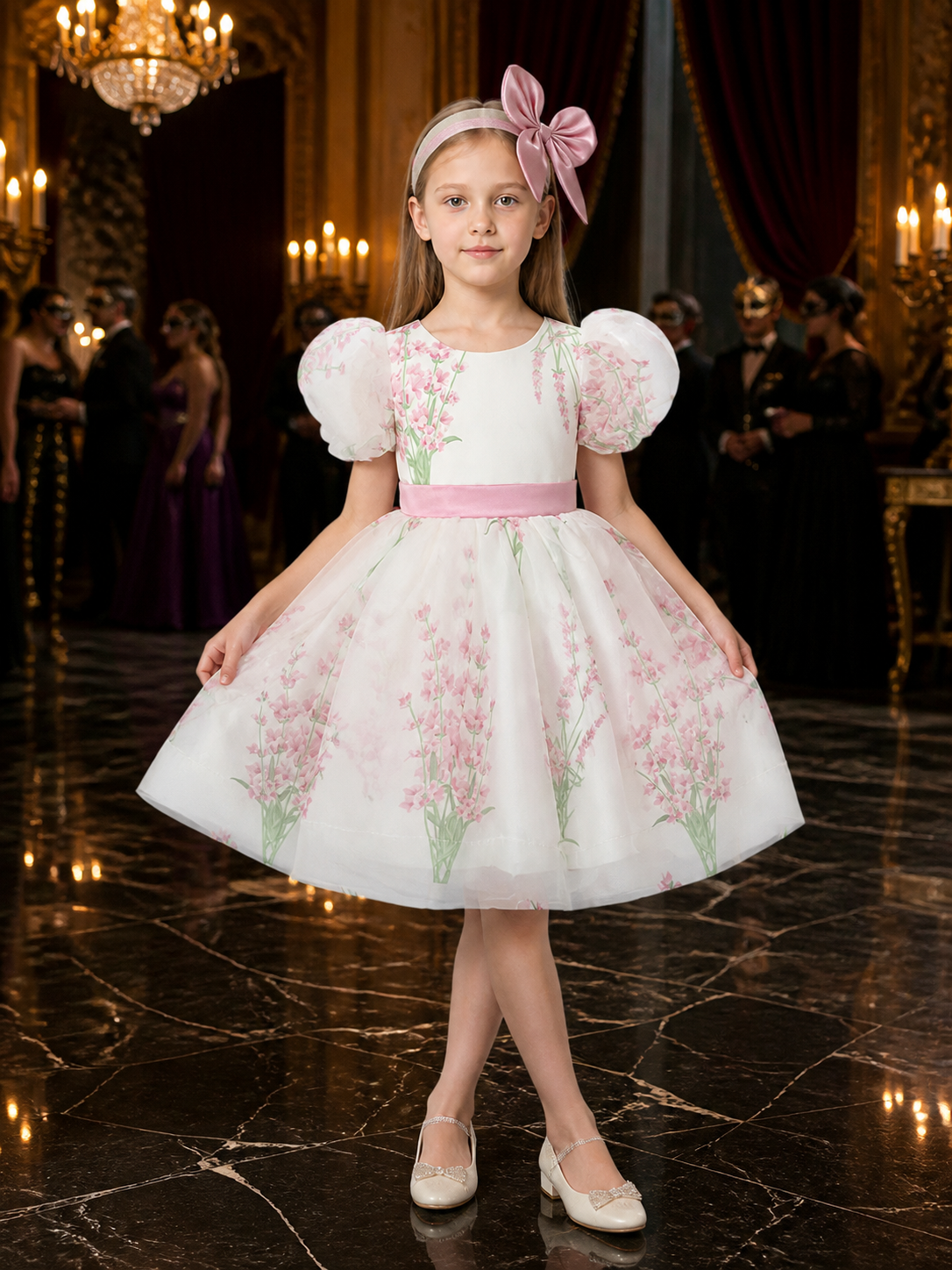 Baby Girls' Floral Princess Dress, Puff Sleeves and Full Skirt Costume Dresses detail