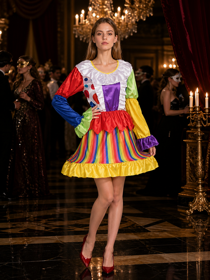 Rainbow Clown Costume Jumpsuit with Ruffles for Cosplay