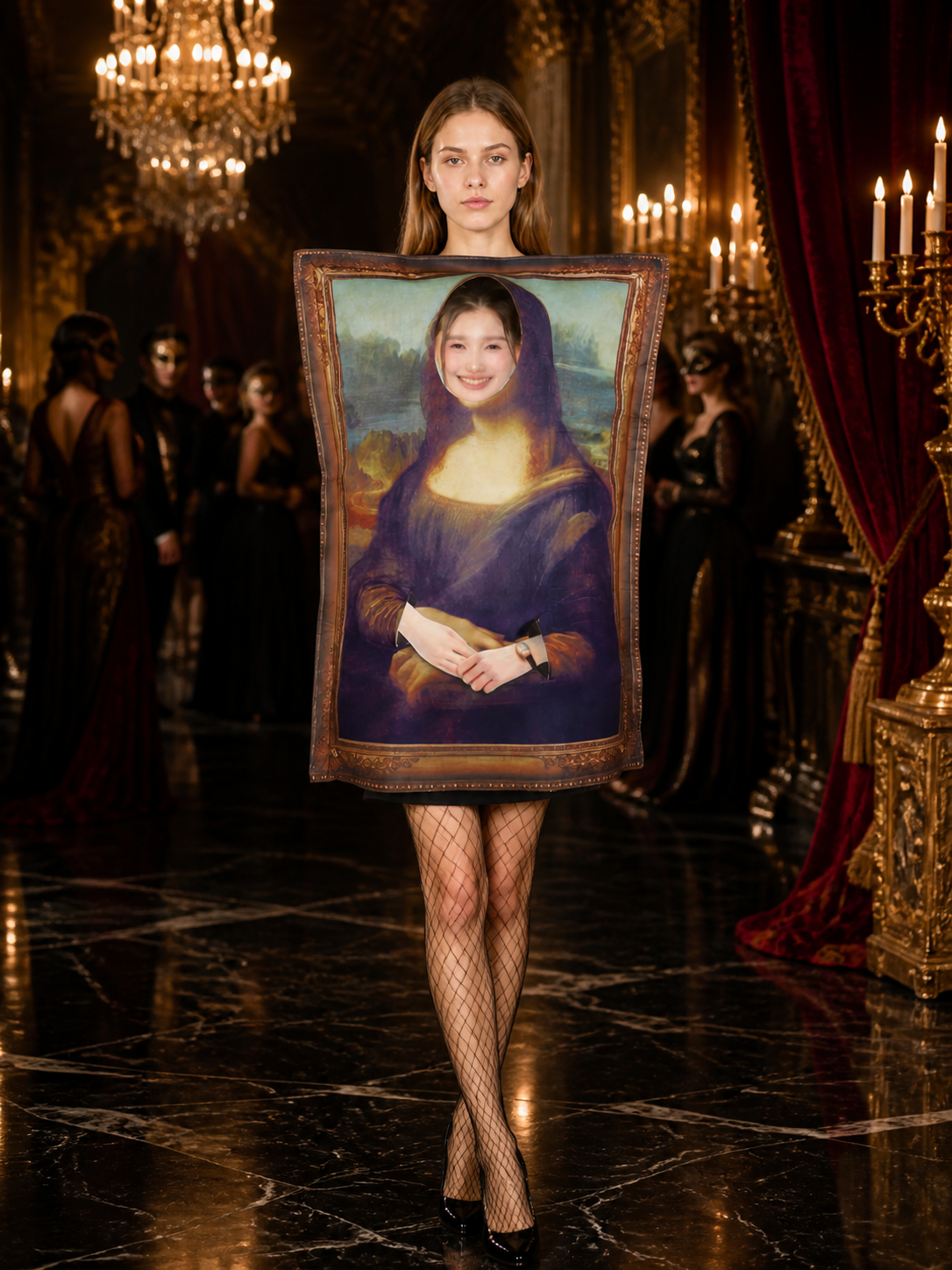 Funny Mona Lisa Halloween Jumpsuit Costume with Oil Painting Frame Costumes detail
