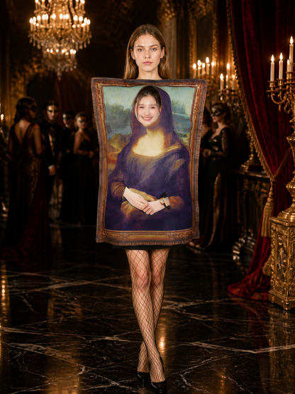 Funny Mona Lisa Halloween Jumpsuit Costume with Oil Painting Frame Costumes detail