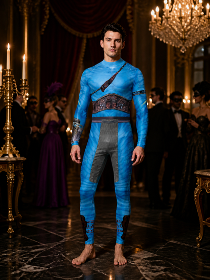 Men's Blue Alien Cosplay Bodysuit, Printed Full-Body Jumpsuit Halloween Costume Costumes detail