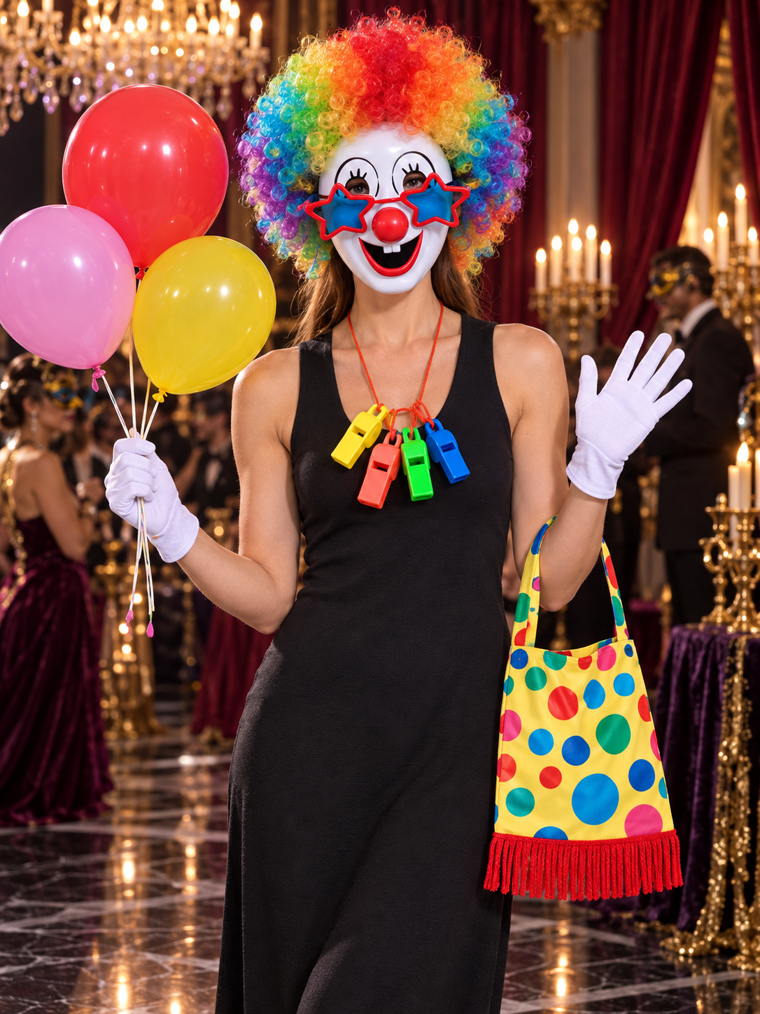 Clown Accessory Set: Wig, Mask, Nose, Gloves