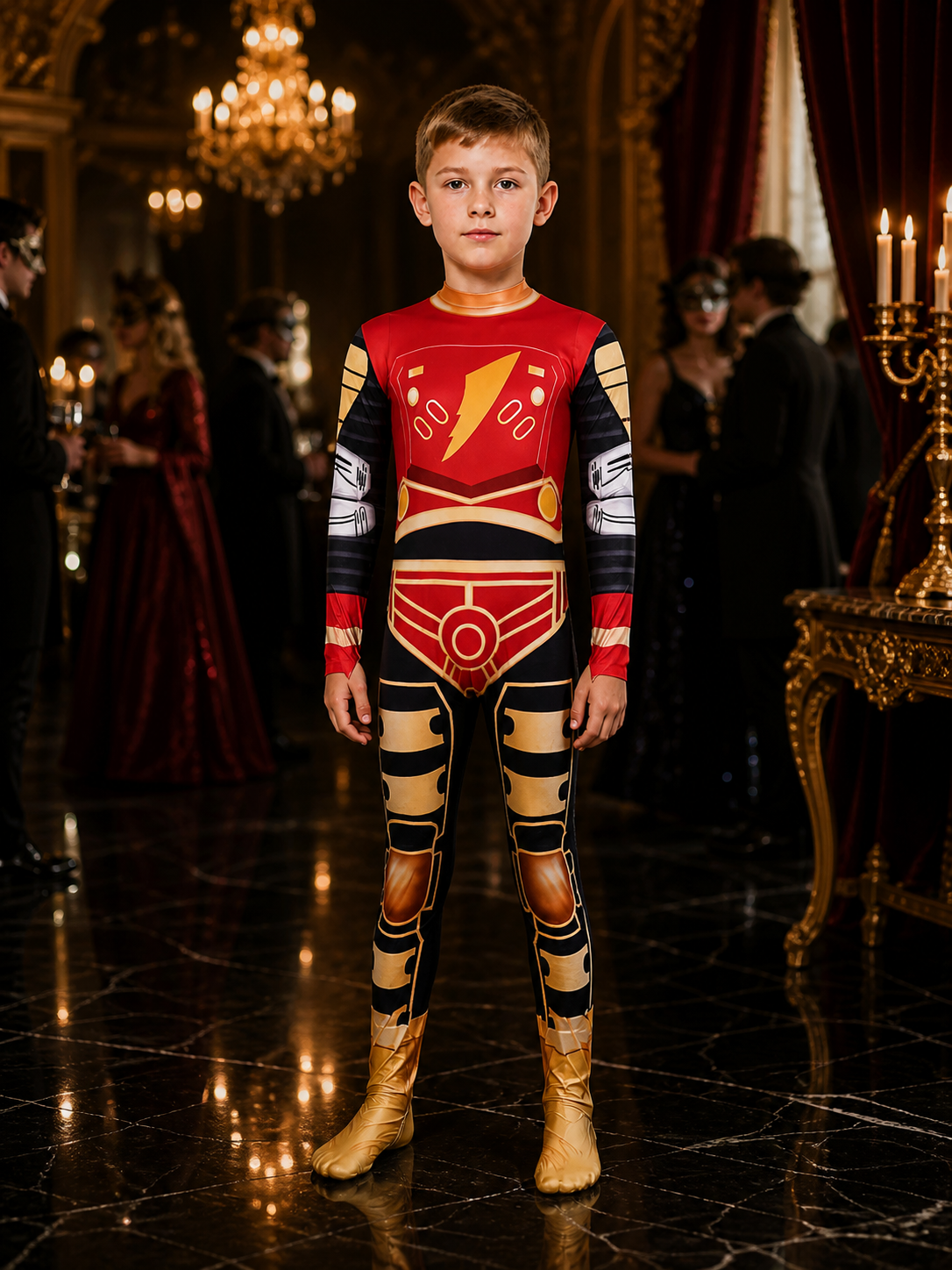 Dino Ranger Jumpsuit Costume, Sci-Fi Armor Design with Lightning Pattern Costumes detail