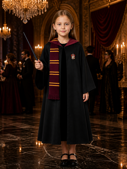 Kids Wizard Robe Costume Set, Hooded Cloak With Scarf And Wand Costume Capes detail