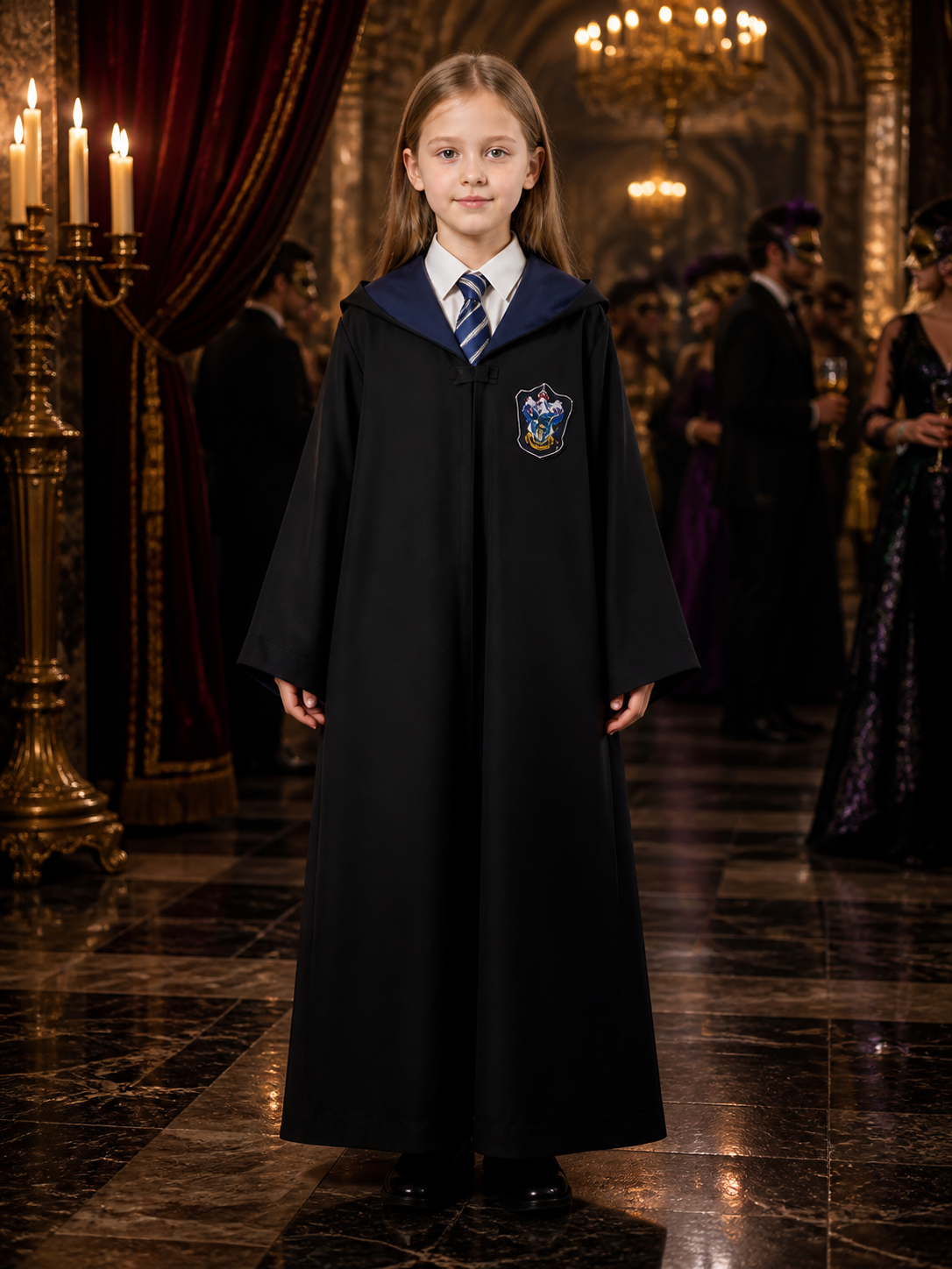 Ravenclaw Wizard Robe Costume Set with Hood, Tie and Crest Costumes detail