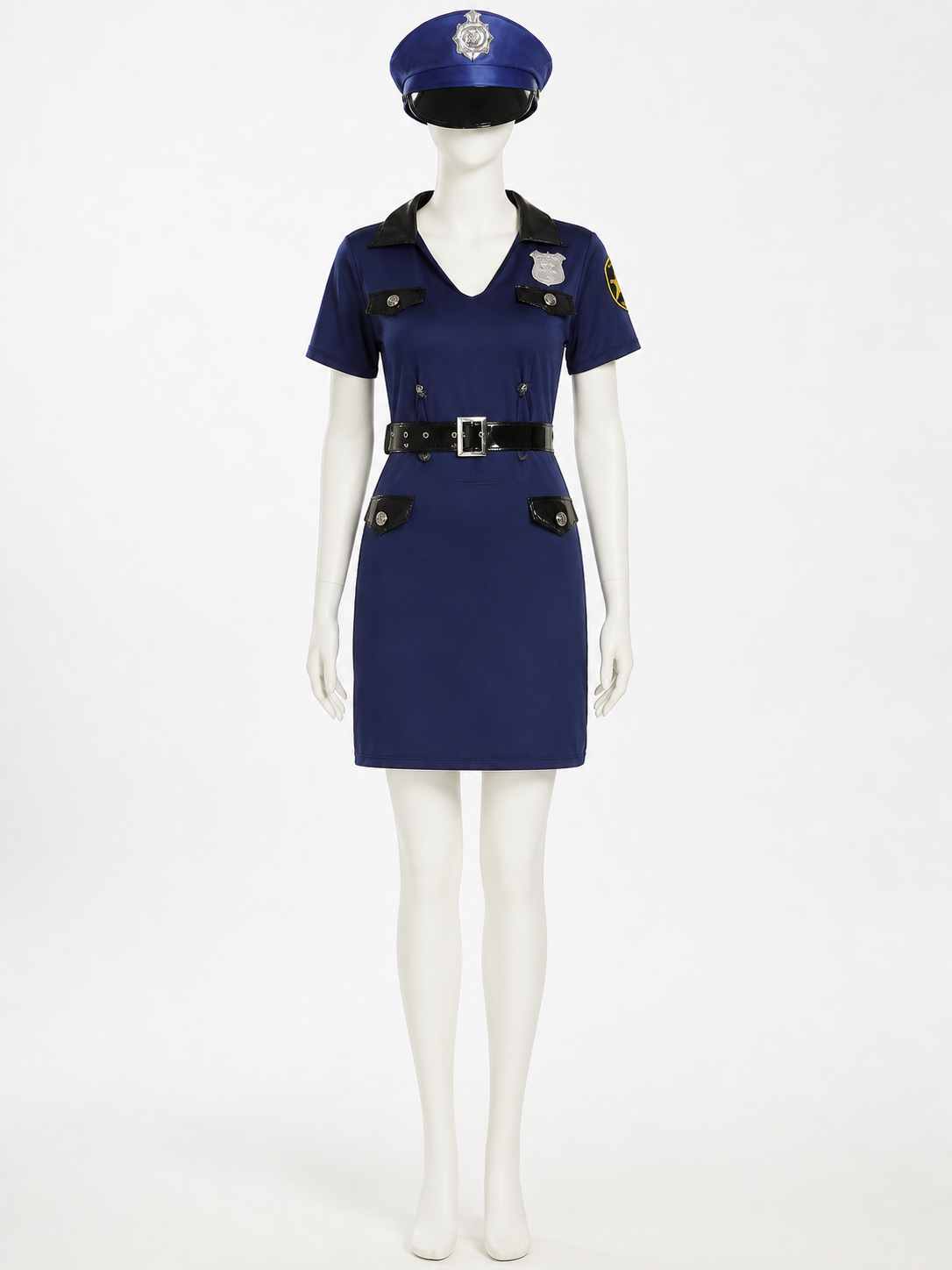 Women's Sexy Police Officer Costume Set with Hat and Belt - Short Sleeve Dress Costume Dresses detail