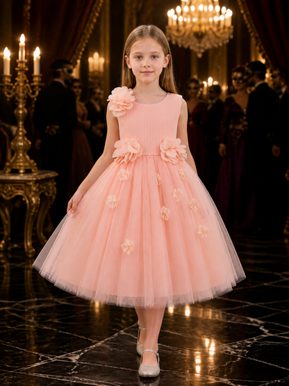 Baby Girls' Pink Princess Tulle Dress With 3D Flower Decorations Costume Dresses detail