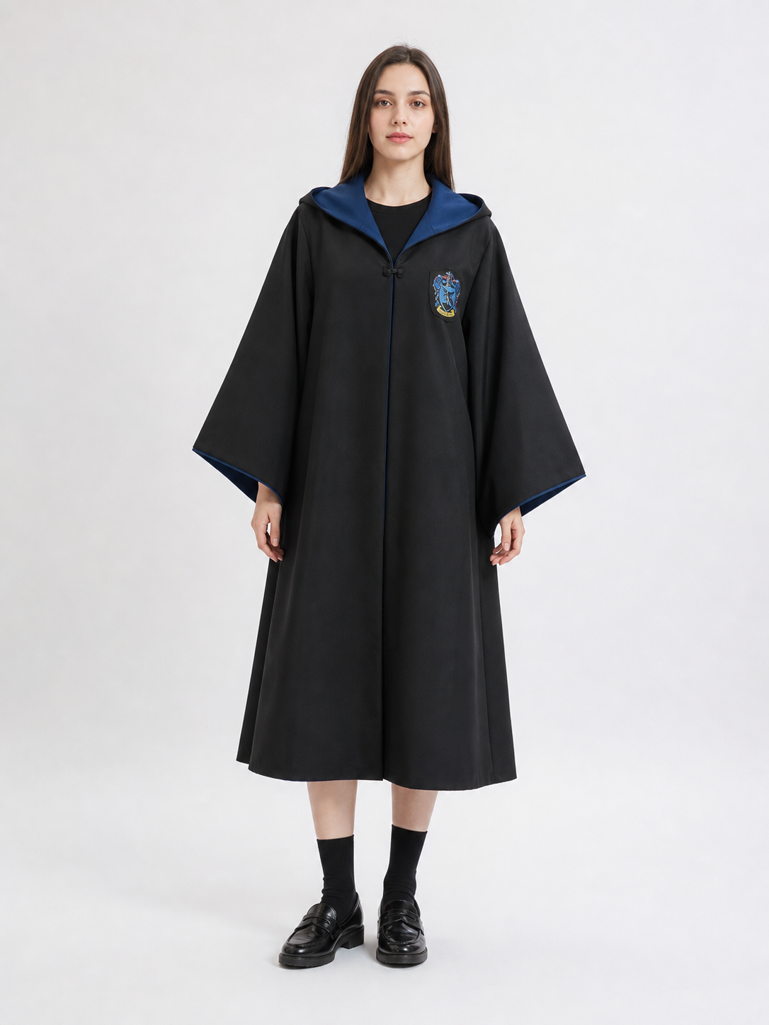 Black Carnival Cloak with Blue Hood