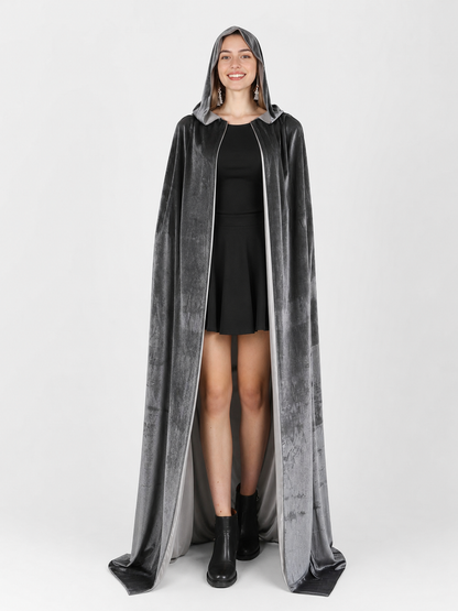 Gray Hooded Long Costume Cape