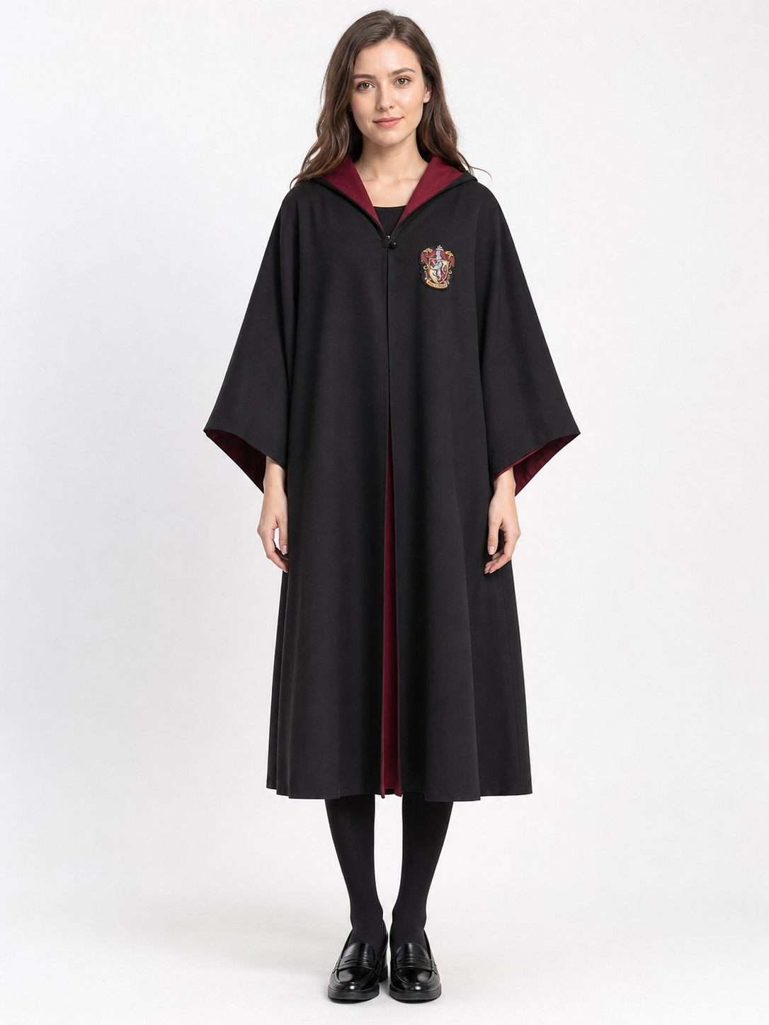 Black wizard cloak with emblem and wand